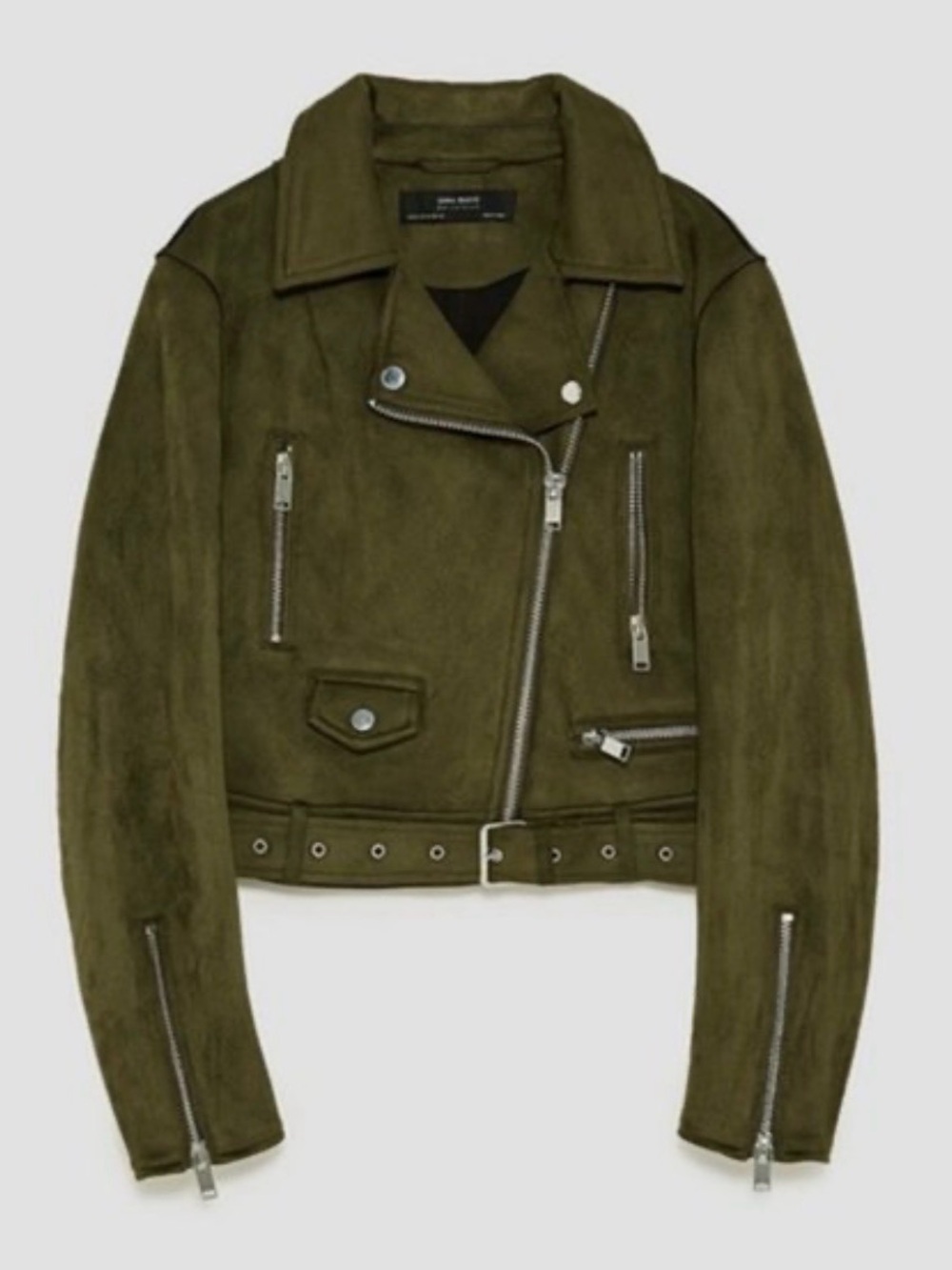 Zara Olive Green Suede Biker Jacket